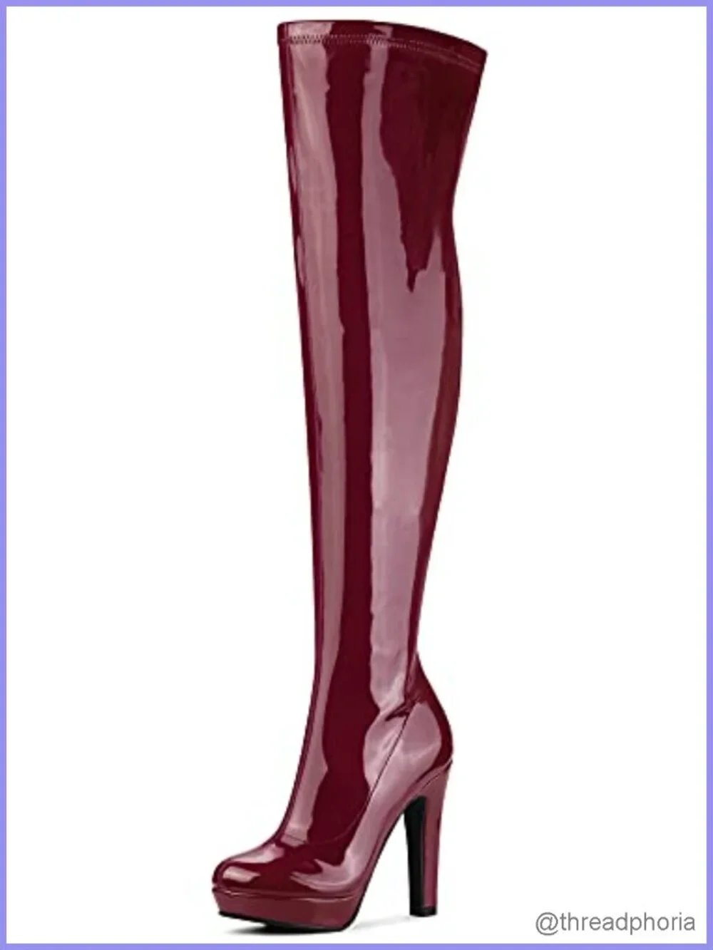 Patent Leather Chunky Heel Platform Over Knee Boots with Zip